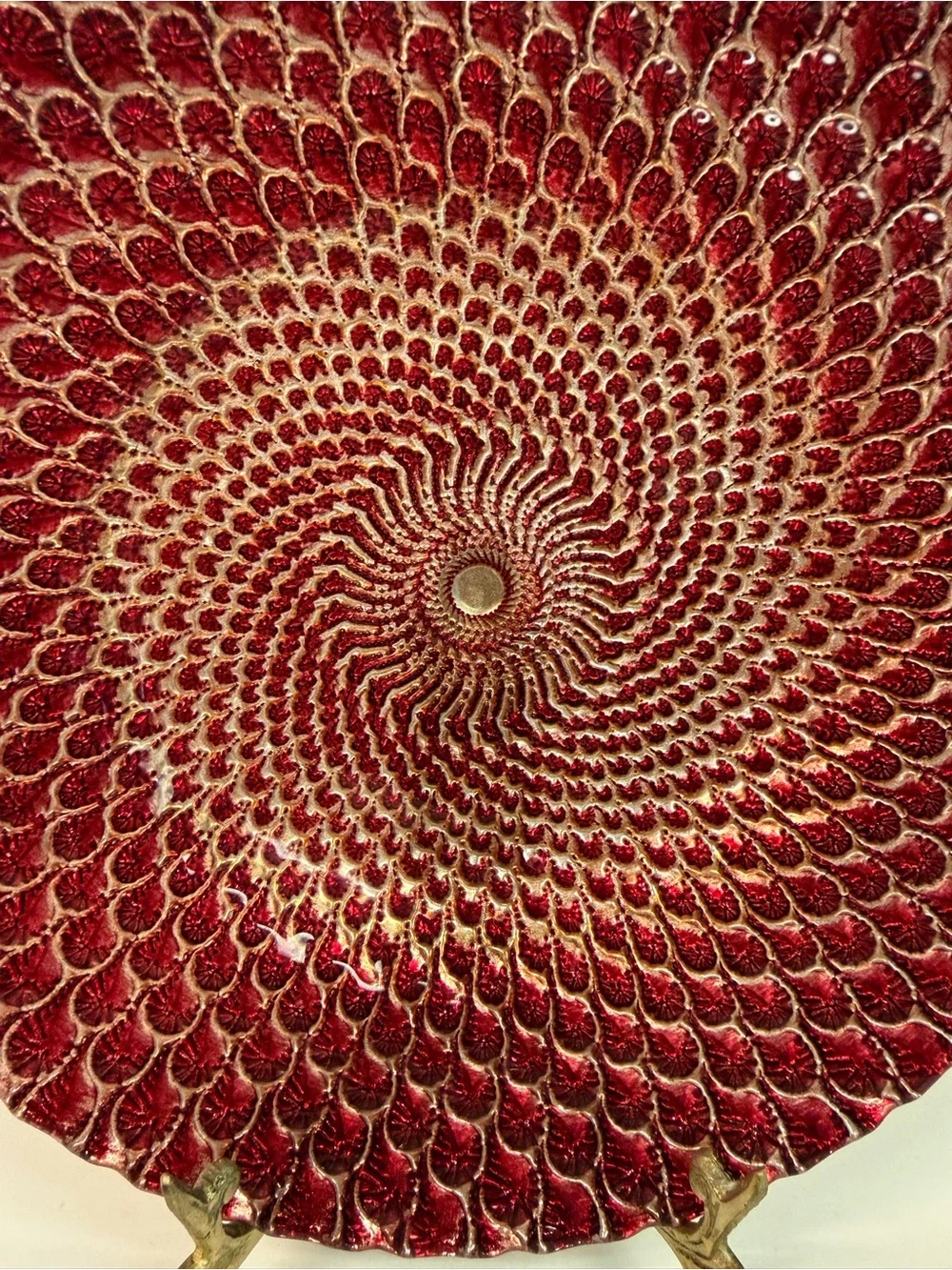 Decorative Red Spiral Glass Accent Plate - Brand Unknown - Picture 2 of 3
